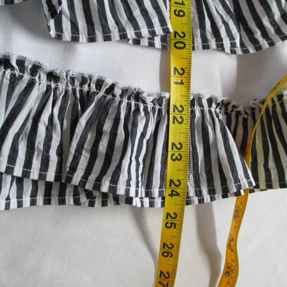 Scripted White Short Sleeve Top with Black and White Striped Tiered Hem  Size S - Picture 11 of 13